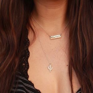 STERLING SILVER & BRONZE Mountain bar pendant necklace outdoorsy/nature lover